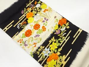 横段に草花・ヱ霞模様織出し名古屋帯